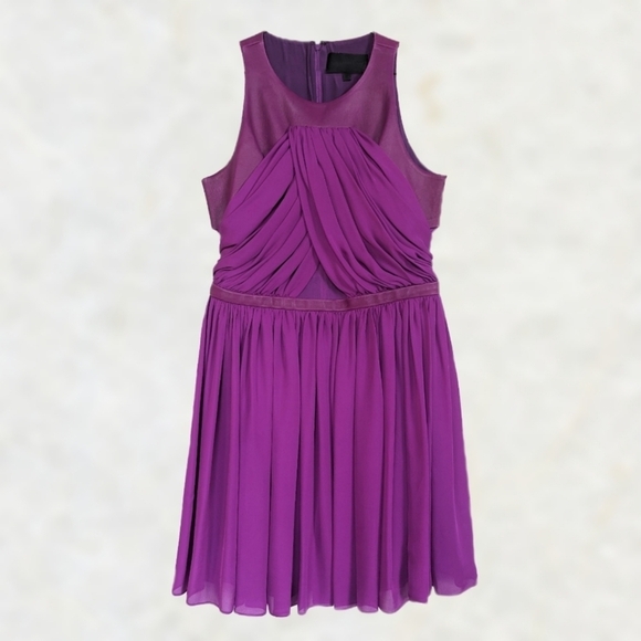 RARE Cushnie et Ochs Criss-cross Leather Bodice Mini Pleated Silk Skirt Orchid - Picture 2 of 10